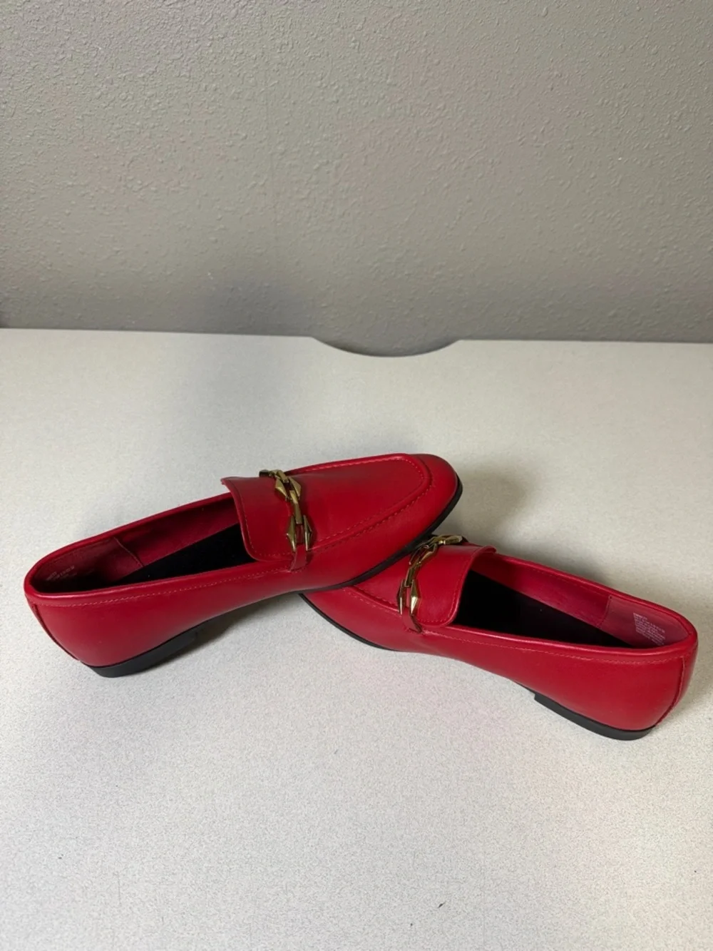 Men's Red Leather Slip-On Loafers with Gold Chain Accent